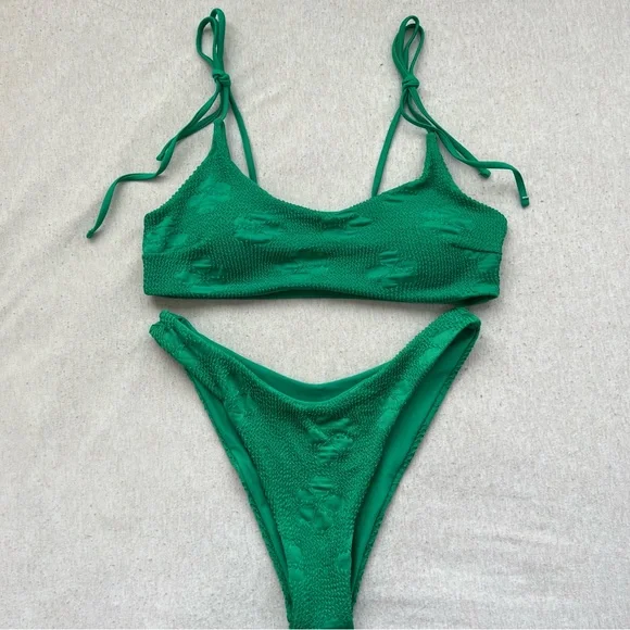 NEW full bikini set green floral swimwear with adjustable straps - Picture 8 of 12